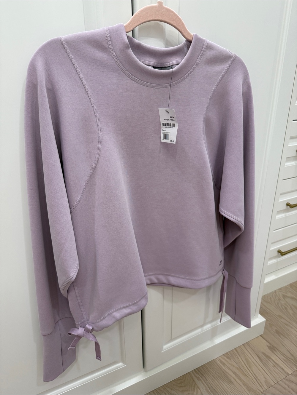 Sweaty Betty Lavender Crewneck Sweatshirt with Side Tie Bow Hem
